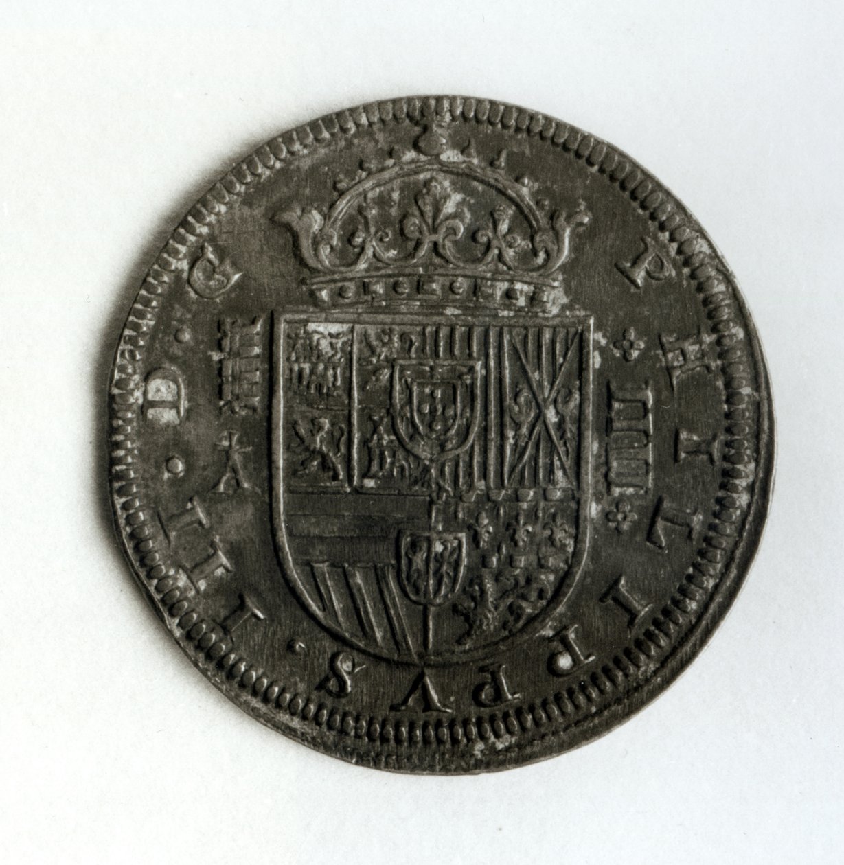 Négy reálból álló ezüst koronaérme III. Fülöp spanyol és portugál uralkodása (1578-1621) idejéből (ezüst) alkotó: Spanish School