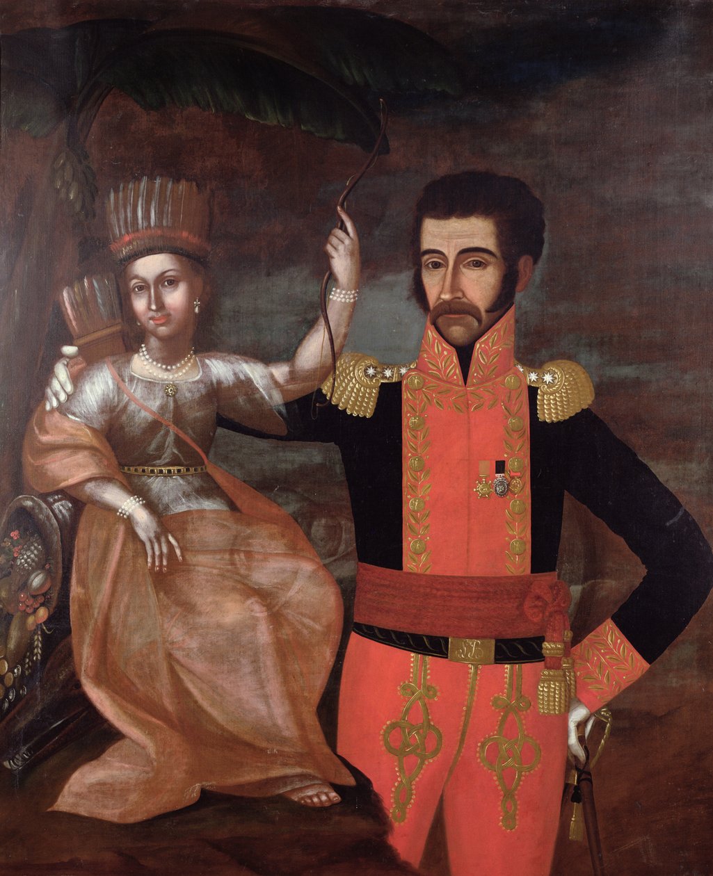 Simon Bolivar (1783-1830) és egy indián nő alkotó: Spanish School