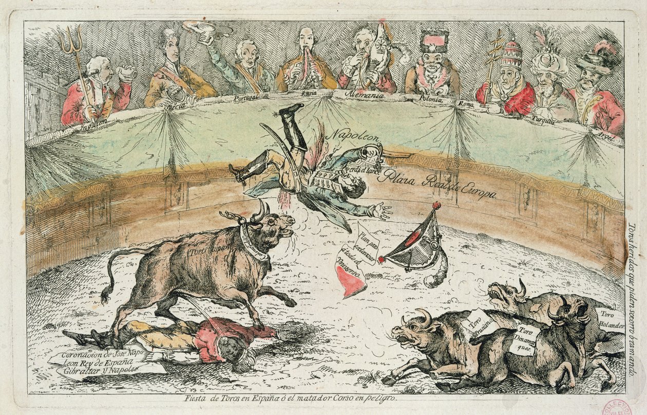 Spanyol bika, Joseph Bonaparte spanyol király karikatúrája, 1809 alkotó: Spanish School