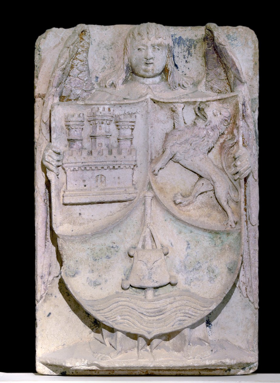 14. századi spanyol folt: Kasztília és Leon címere, Saint Jacques de Compostelát idéző pelerin bot, a burgundi Fontenay ciszterci apátságban őrzik (Kasztília és Leon címere, Spanyolország alkotó: Spanish School