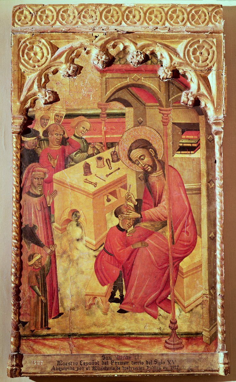 Férfifejen operáló Szent Lukács, 1400-30 körül alkotó: Spanish School