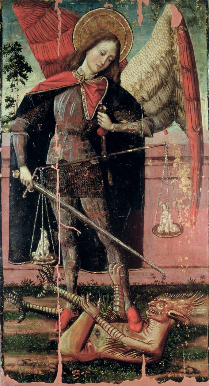 St. Michael Weighing Souls (tempera a panelen) alkotó: Spanish School