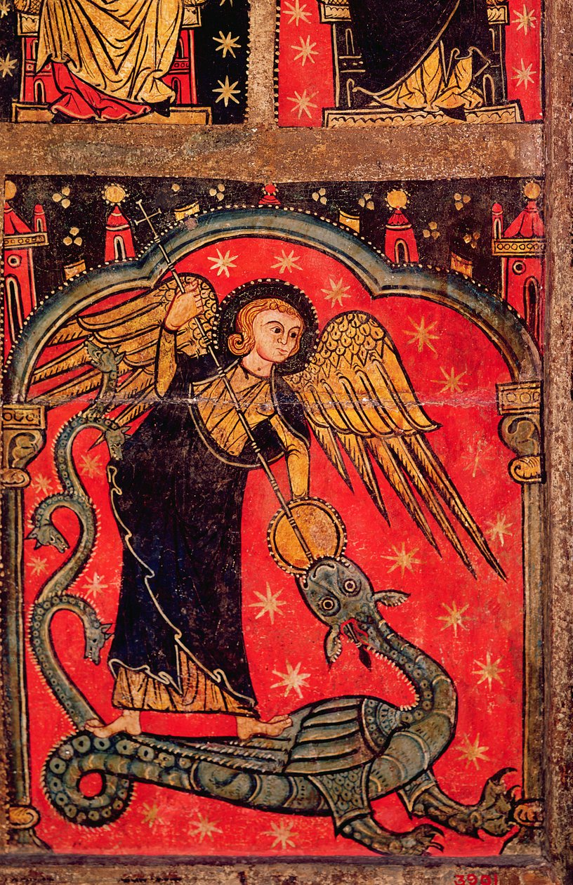 Szent Mihály harcol a sárkánnyal (tempera a panelen) alkotó: Spanish School