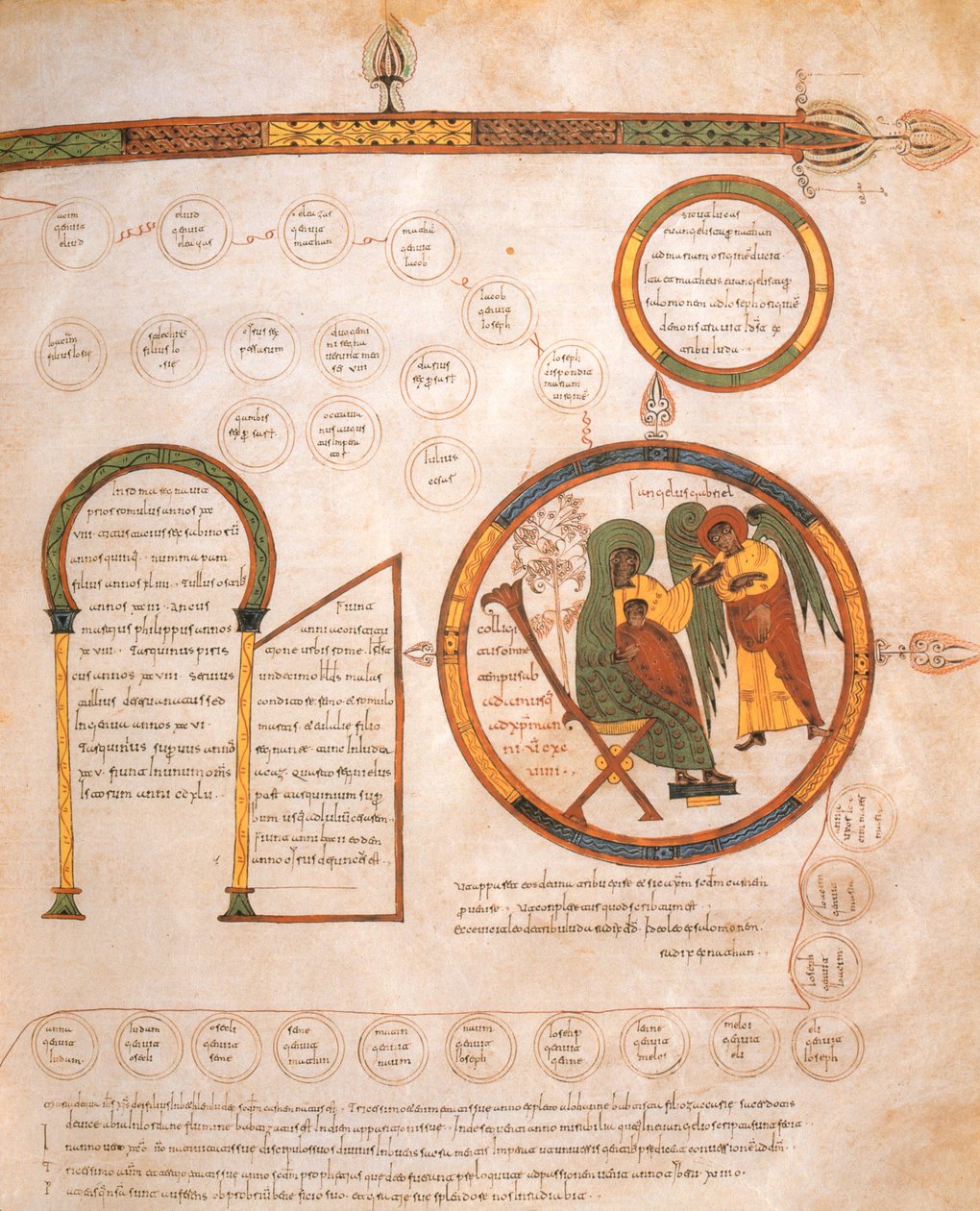 Az Angyali üdvözlet Máriának és Jézus genealógiája, Szent Izidor vizigót-mozarab Bibliájából, 10r. fol., A.D. 960 (tempera on vellum) alkotó: Spanish School