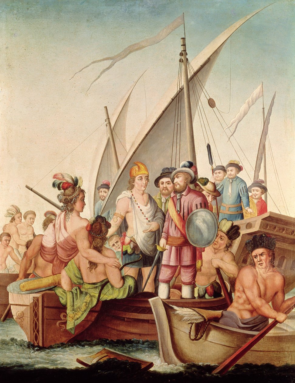 Hernando Cortes (1485-1547) megérkezése Mexikóba alkotó: Spanish School