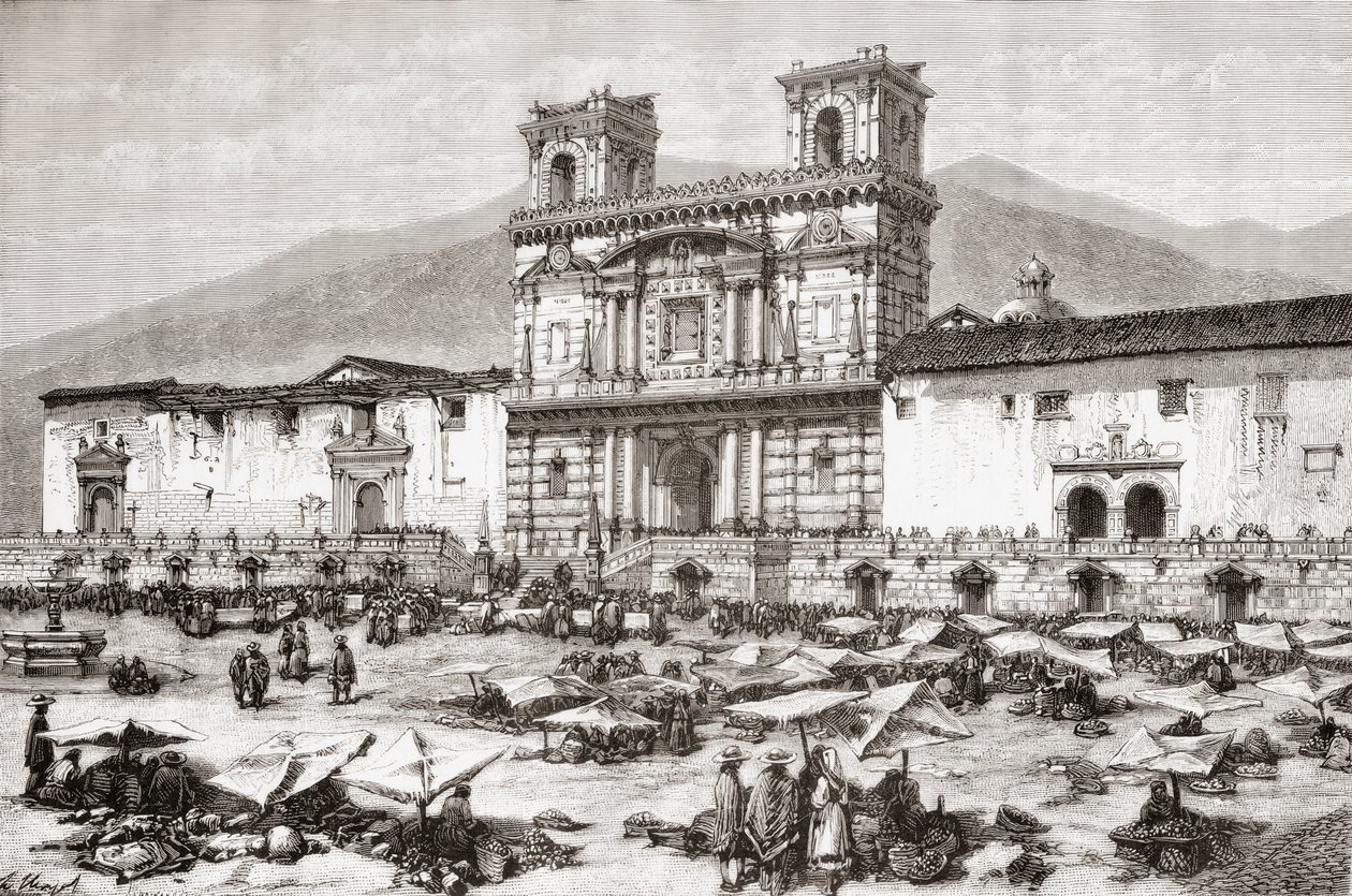 A katedrális, a Függetlenség tere, más néven La Plaza Grande, Quito, Ecuador alkotó: Spanish School