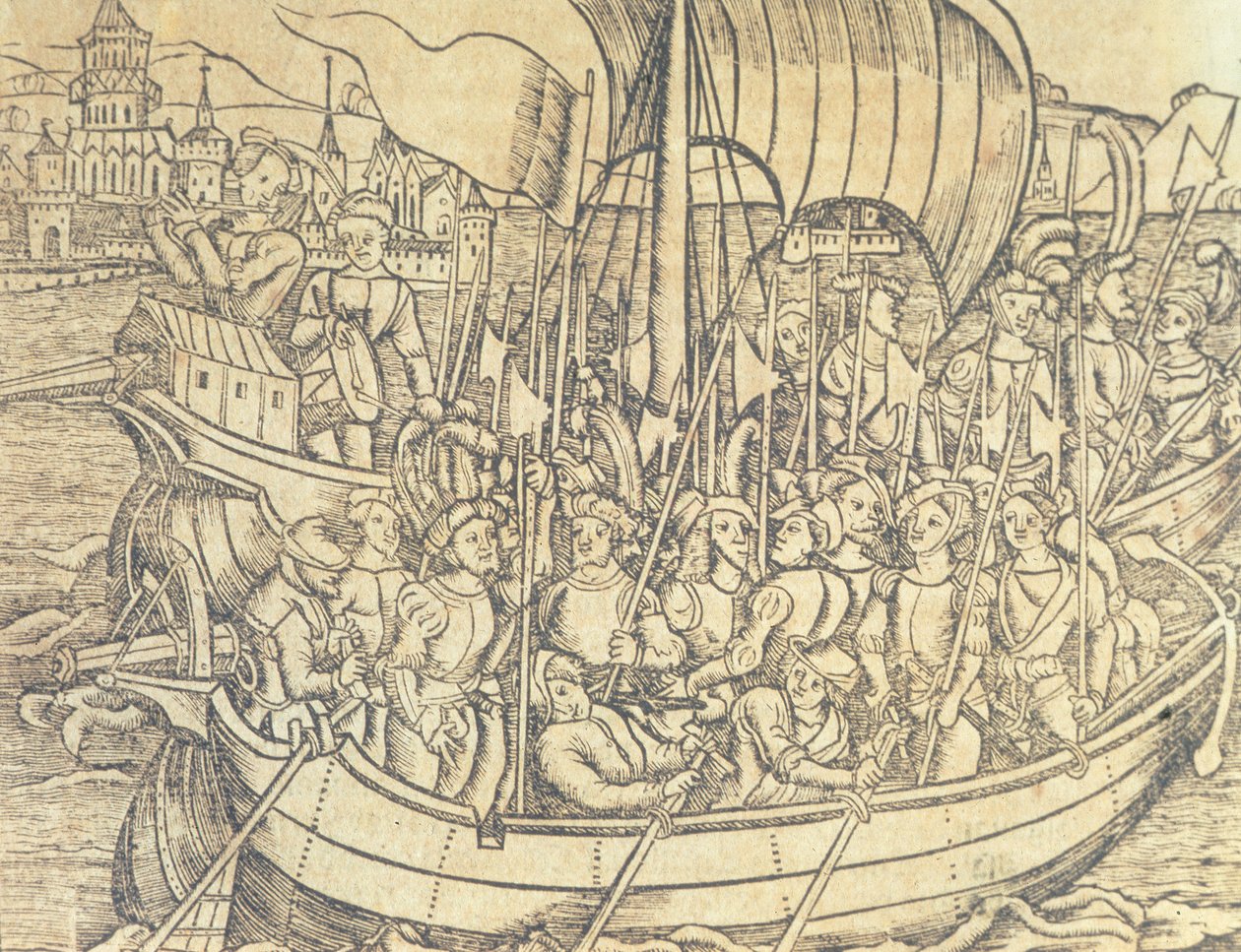 Az új világ felfedezése Kolumbusz Chrisopher (1450-1596) illusztrációja Francisco Lopez de Gomara (szül. 1510) "India és az új világ általános története" című művéből, 1554 (metszet) alkotó: Spanish School