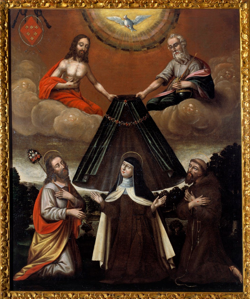 Avilai Szent Teréz palástját tartó Szentháromság, más néven Jézus Teréz, a kármeli reformátor (meghalt 1582-ben). A spanyol iskola festménye. 17. század. Saint Denis, Művészeti és Történeti Múzeum alkotó: Spanish School