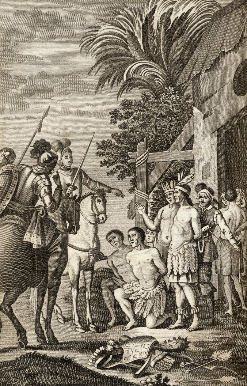 Chile spanyol hódítása, Alonso de Ercilla, a „La Araucana” című művéből, Barcelona, 1827 (metszet) alkotó: Spanish School