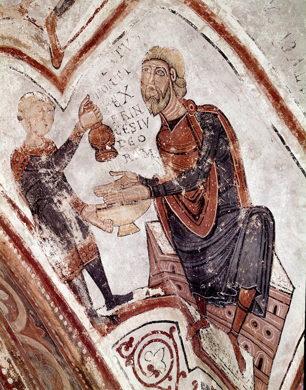 A hónapok köre: Poncius Pilátus kezet mos. Egy 12. századi freskó részlete a San Isidoro Real Colegiata (Royal Collegiale of Saint Isidore) királyi panteonjáról. Leon. Spanyolország alkotó: Spanish School