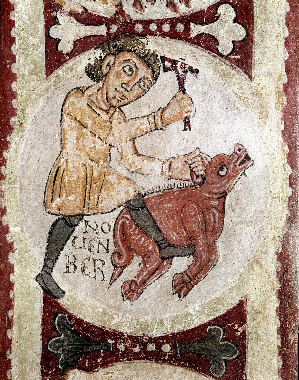 A hónapok ciklusa: november (disznóvágás). Egy 12. századi freskó részlete a San Isidoro Real Colegiata (Royal Collegiale of Saint Isidore) királyi panteonjáról. Leon. Spanyolország alkotó: Spanish School