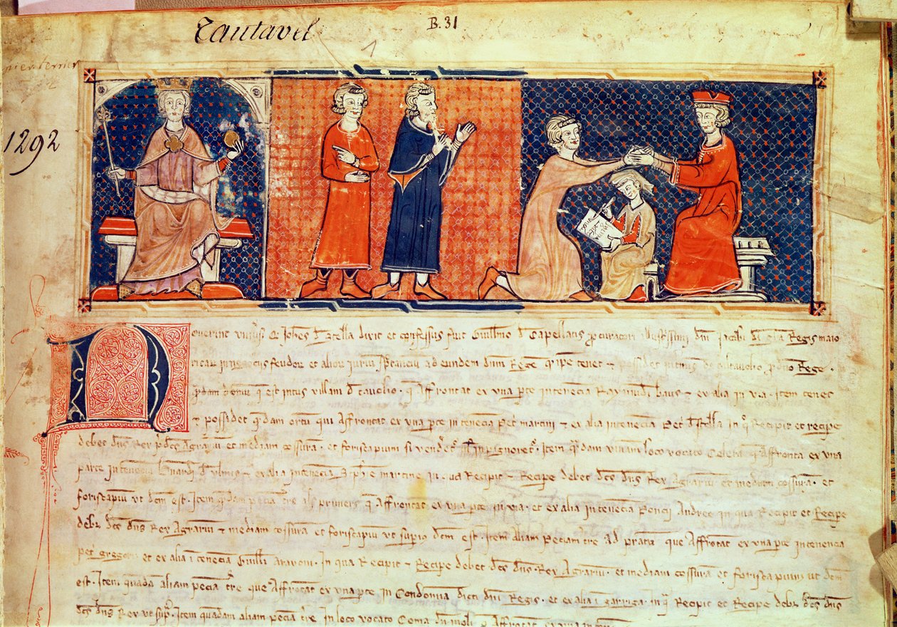 A feudális úr, aki a mallorcai király, I. Jakab (1207-76) előtt tartja prédikációját a Capbreu de Clayra et de Millasból, 1292 alkotó: Spanish School