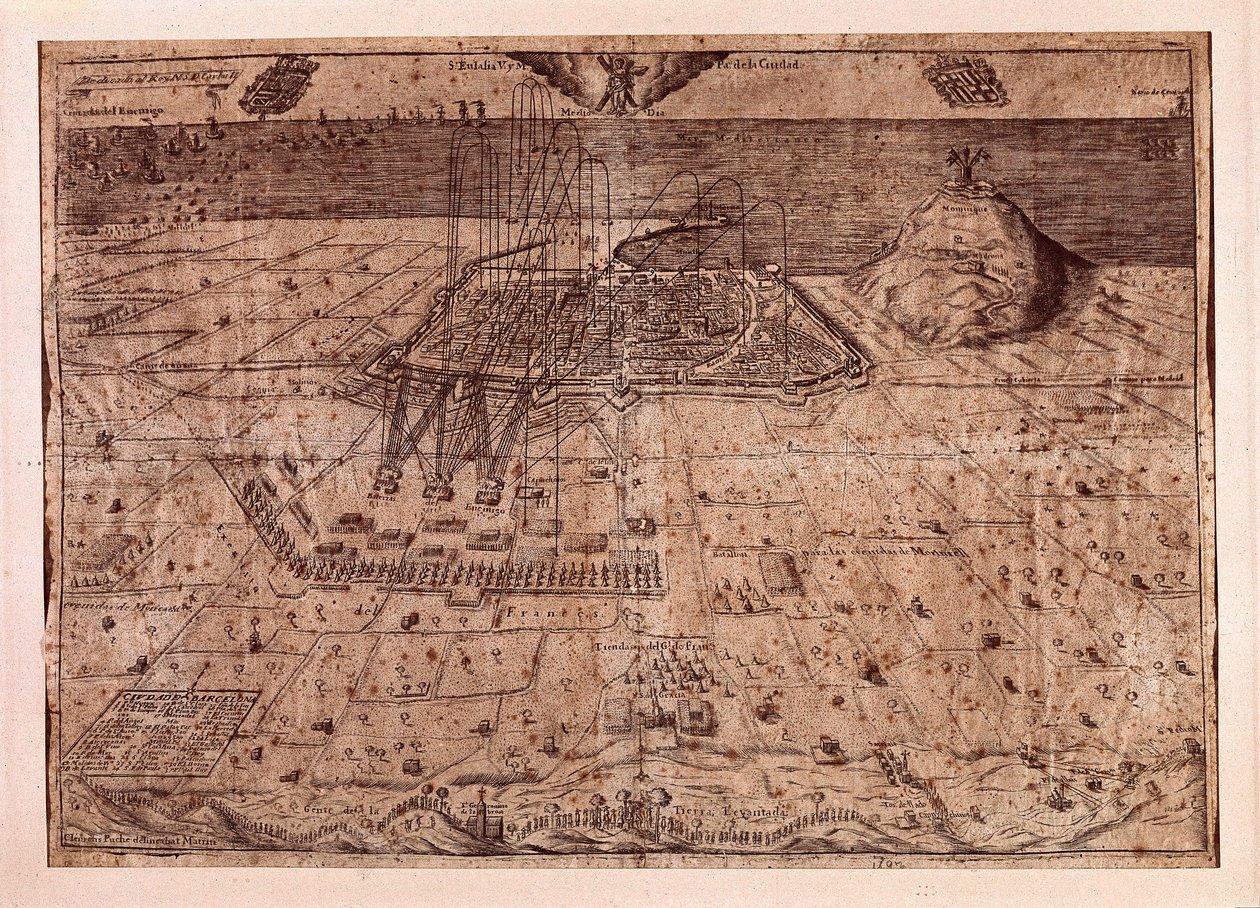 Katalónia felemelése vagy az aratók háborúja (1640-1659), Barcelona főhadiszállása tengeren és szárazföldön IV. Fülöp spanyol csapatai (1605-1665). Metszet 1652. Várostörténeti Múzeum, Barcelona. alkotó: Spanish School