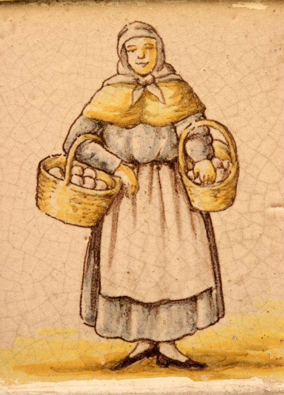 Parasztasszonyt ábrázoló csempe (kerámia) alkotó: Spanish School