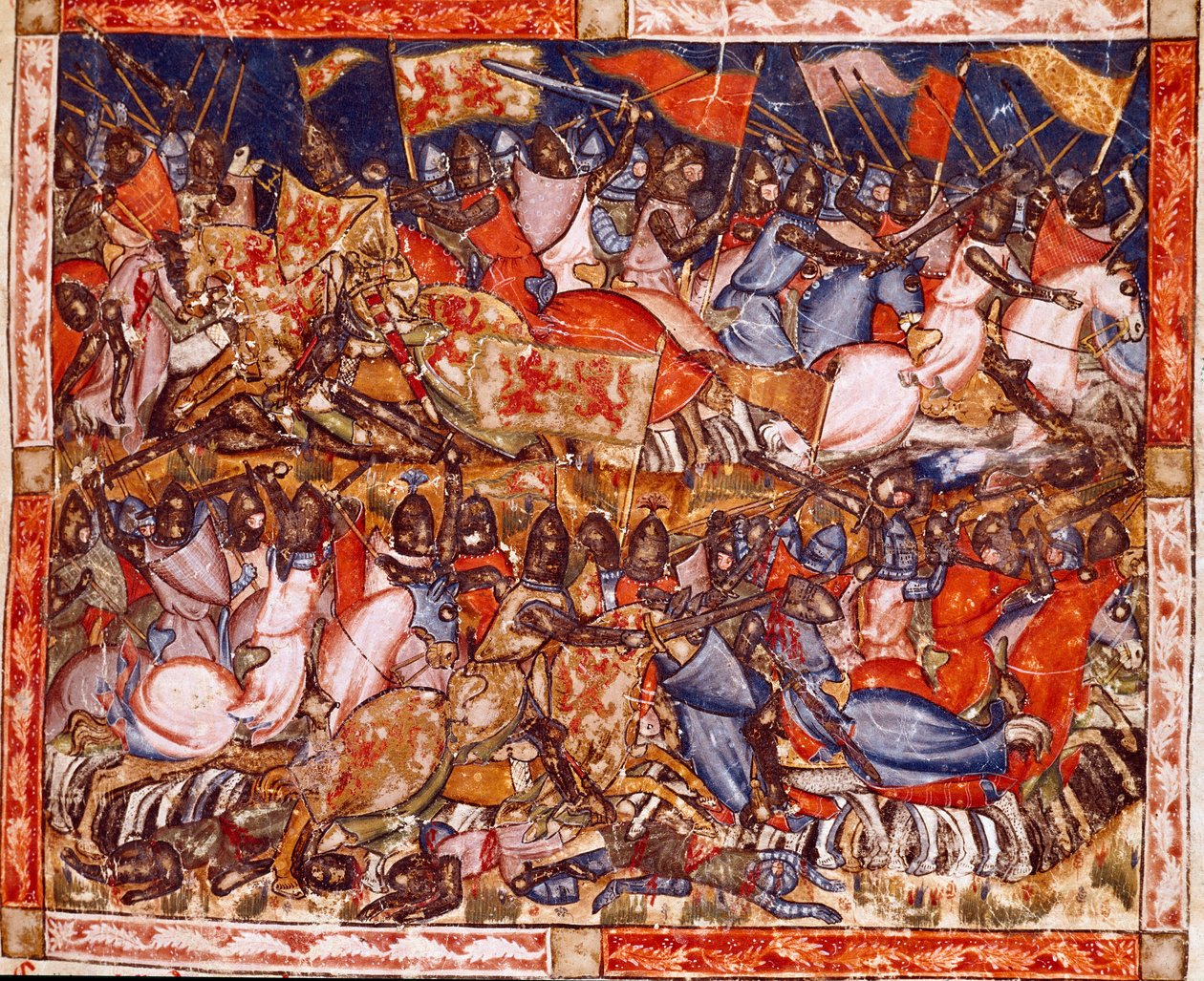 Trójai háború: Hector hőstettei. Részlet egy miniatűrről a „Codex Benito de Santa Mora” spanyol kéziratból alkotó: Spanish School