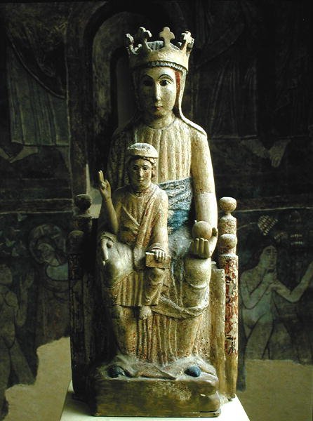 Szűz és gyermeke, Katalán Iskola, 1200 körül (polikróm kő) alkotó: Spanish School