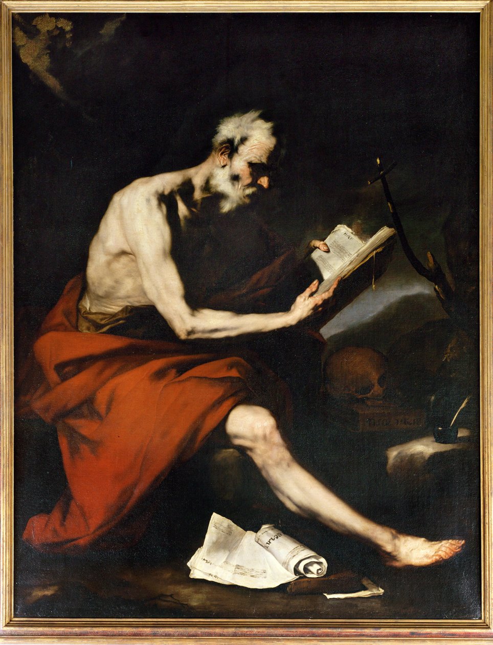 Jusepe de Ribera műhelye: Jerome reading (festmény, vászon): Saint Jerome reading (festmény, vászon) alkotó: Spanish School
