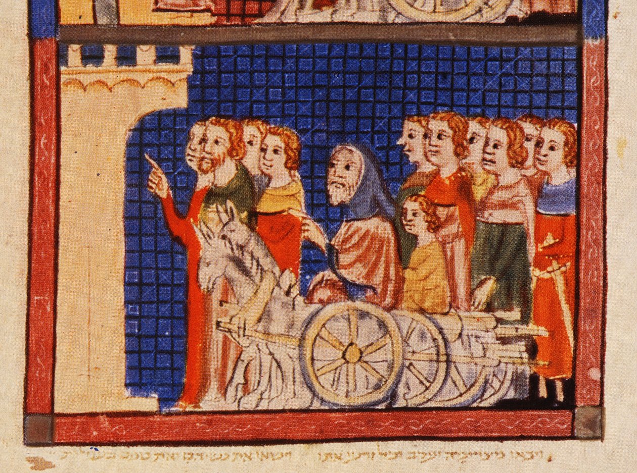 f.14r A kiűzetés, Katalónia, a szarajevói Haggadából alkotó: Spanish School