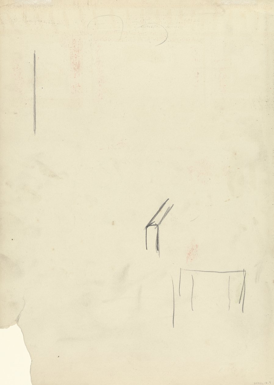 Azonosíthatatlan objektum ceruzával készült vázlata, az Aranyborjú barlangjához (grafit) (lásd a 265067-es számot) alkotó: Spencer Frederick Gore
