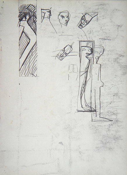 Tanulmány dekoratív táblához: Geometrikus figurák, az Aranyborjú barlangjához (grafit) (lásd a 265079-es számot) alkotó: Spencer Frederick Gore