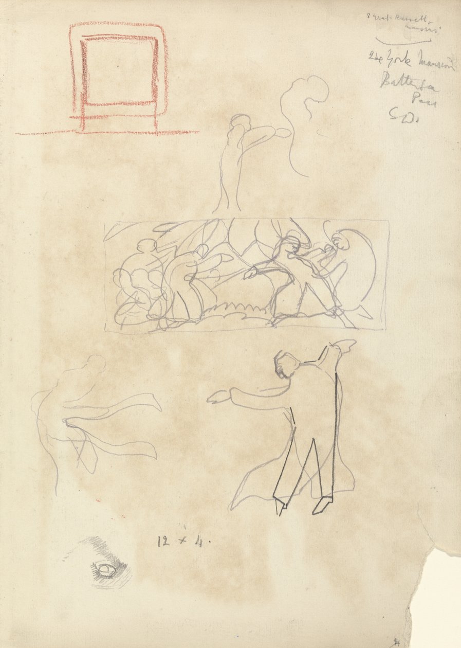 Tanulmány a táncosokról, az Aranyborjú barlangjához (grafit) (lásd a 265068-as verziót) alkotó: Spencer Frederick Gore