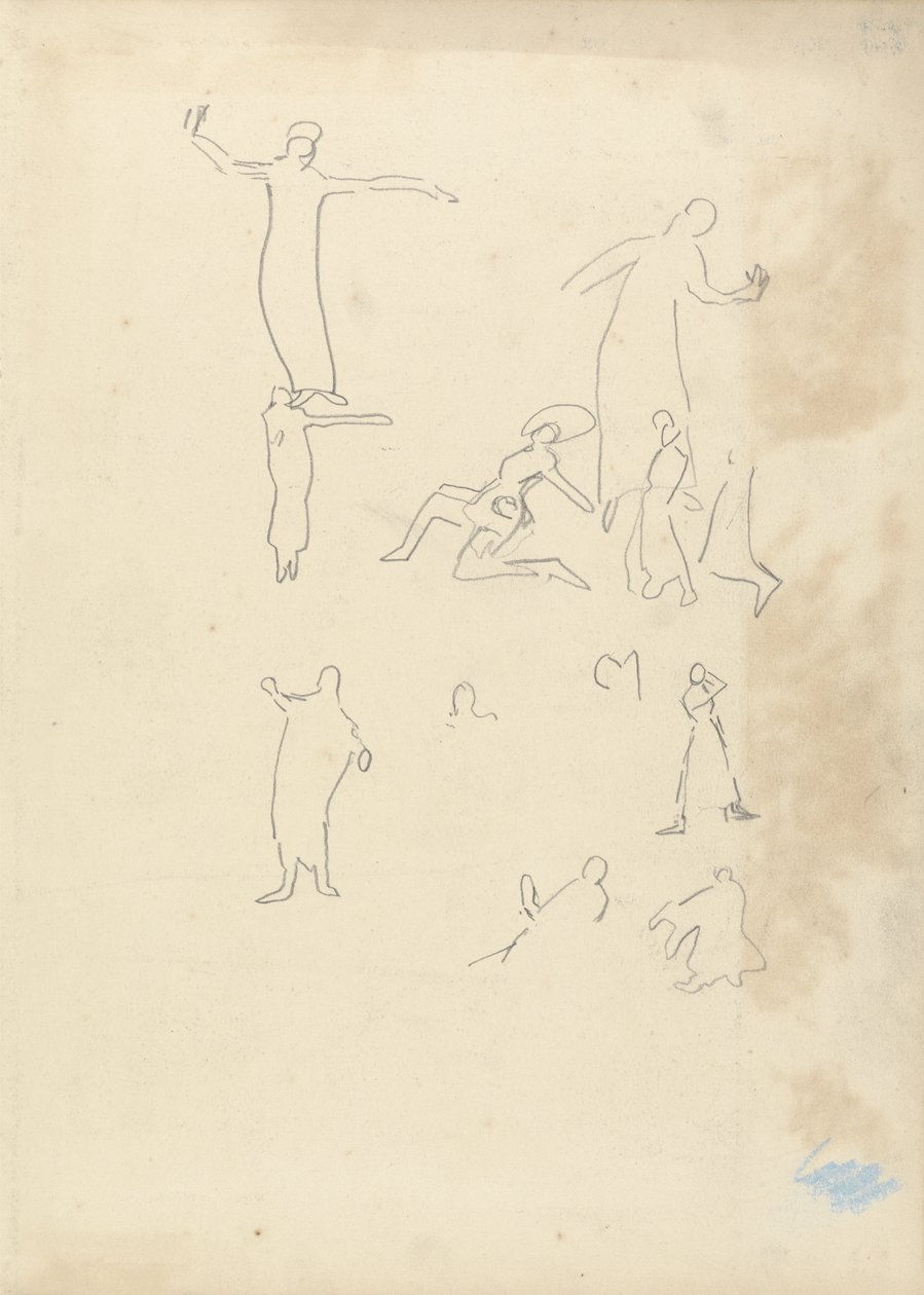 Tanulmány a táncosokról, az Aranyborjú barlangjához (grafit) (lásd a 265074-es verziót) alkotó: Spencer Frederick Gore