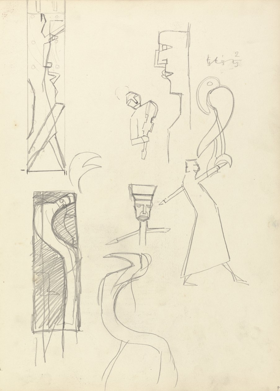 Geometriai alakzatok tanulmányozása az Aranyborjú barlangjához (grafit) (lásd a 265062-es verziót) alkotó: Spencer Frederick Gore