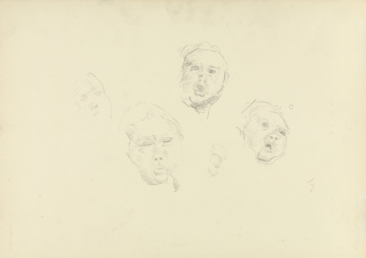 Tanulmány a fejekről, az Aranyborjú barlangjához (grafit) (lásd a 265069-es számot) alkotó: Spencer Frederick Gore