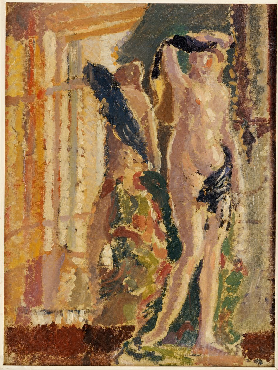 Porcelán figura tükör mellett, 1910 alkotó: Spencer Frederick Gore