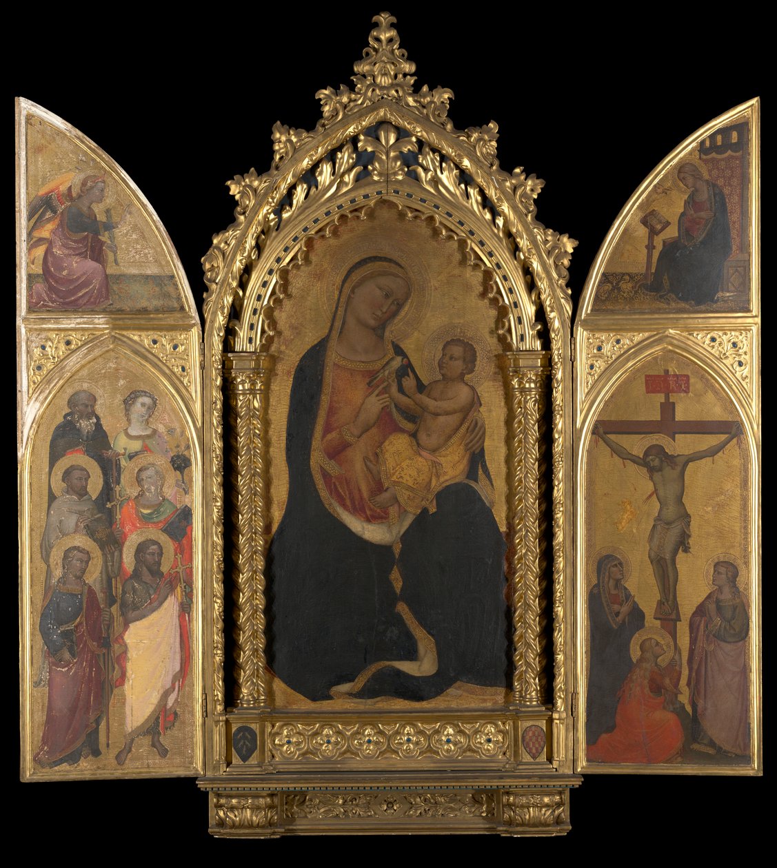 A keresztre feszítés a Szűz Angyali üdvözlettel alkotó: Spinello Aretino
