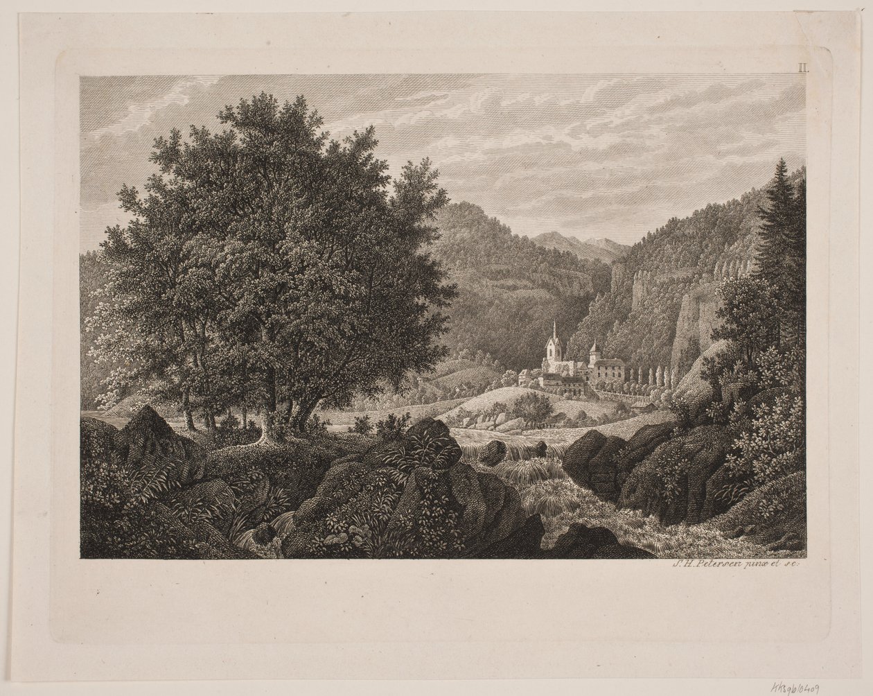 Hegyi táj templommal alkotó: Søren Henrik Petersen