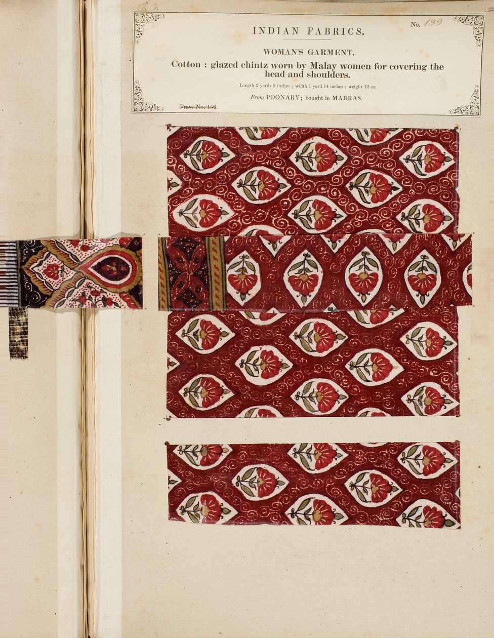 Pamut mázas chintz minta Poonaryból, Madrasban vásárolt, az Indiai Textilgyártók Gyűjteményéből, John Forbes Watsontól, 1866-ban megjelent alkotó: Sri Lankan School