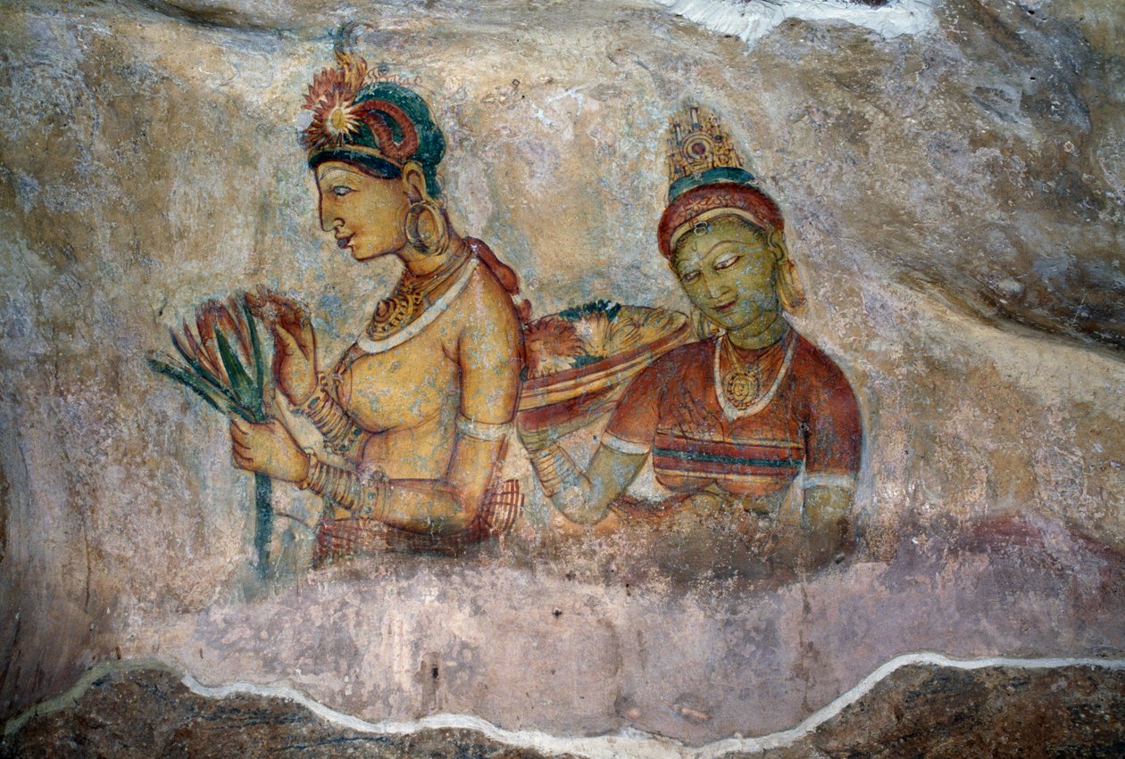 Maidens of Sigiriya, freskó, Sigiriya régészeti lelőhely (Unesco Világörökségi Lista alkotó: Sri Lankan School