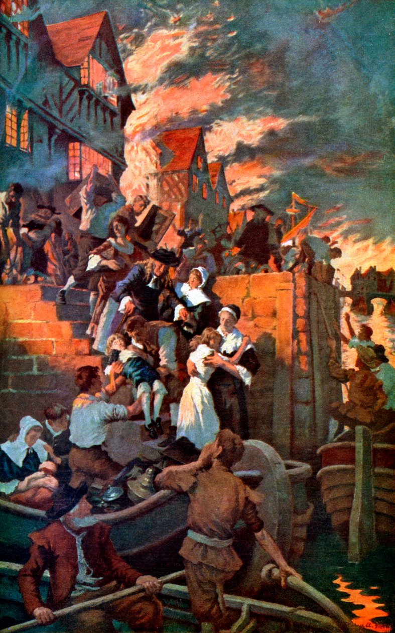 A londoni nagy tűzvész 1666-ban, 1920 körül alkotó: Elizabeth Adela Stanhope Forbes