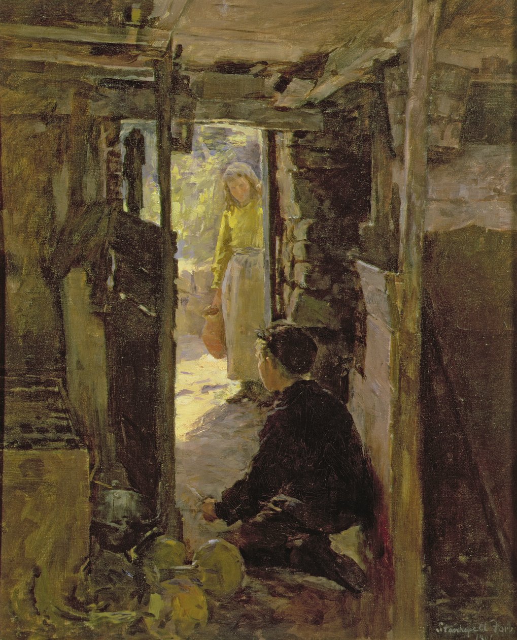 A házikó ajtajában alkotó: Stanhope Alexander Forbes
