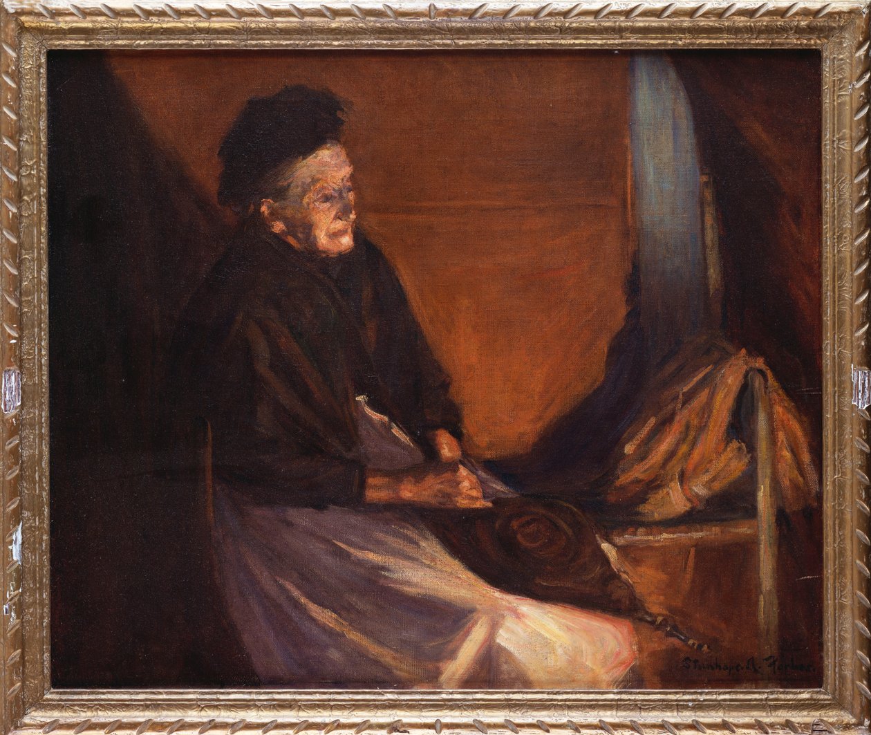 Öregasszony fújtatóval a tűz mellett (olaj, vászon) alkotó: Stanhope Alexander Forbes