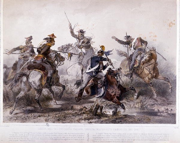Hősi esemény az olasz szabadságharc piemonti hadjárata során 1848-ban (színes litho) alkotó: Stanislas Grimaldi del Poggetto
