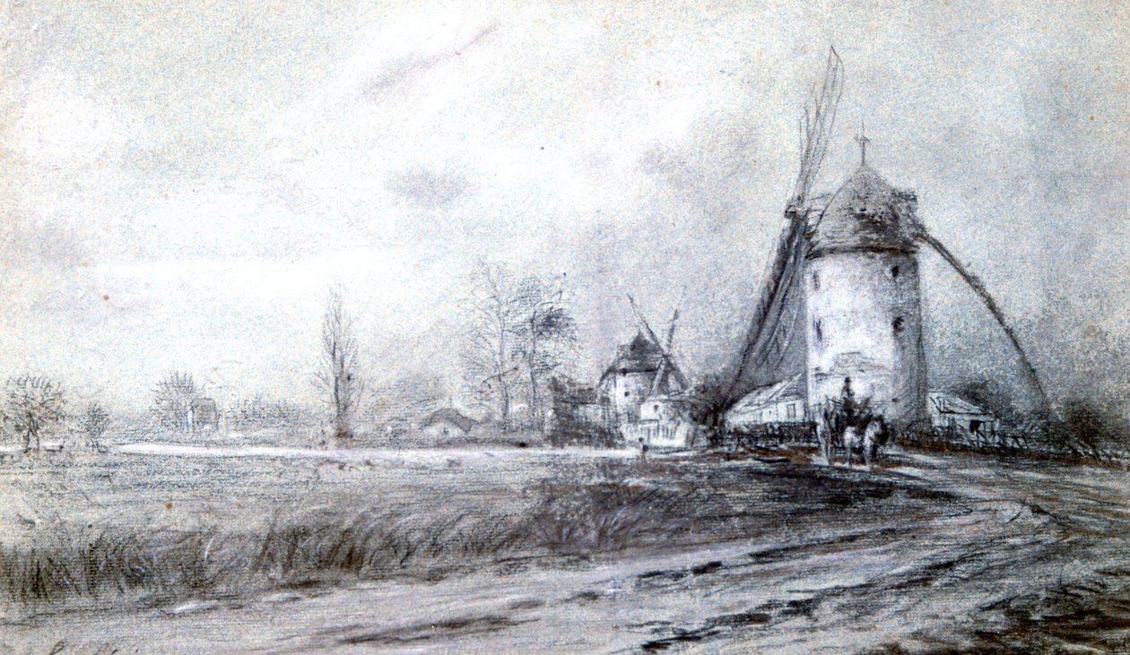 Táj szélmalommal, c1855-1892 alkotó: Stanislas Lepine