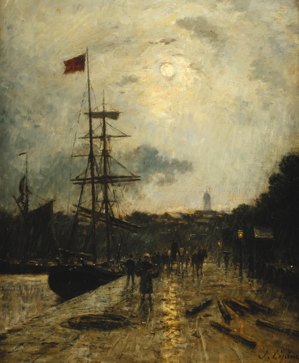 rakpart Caennél; Quai a Caen, alkotó: Stanislas Victor Edouard Lepine