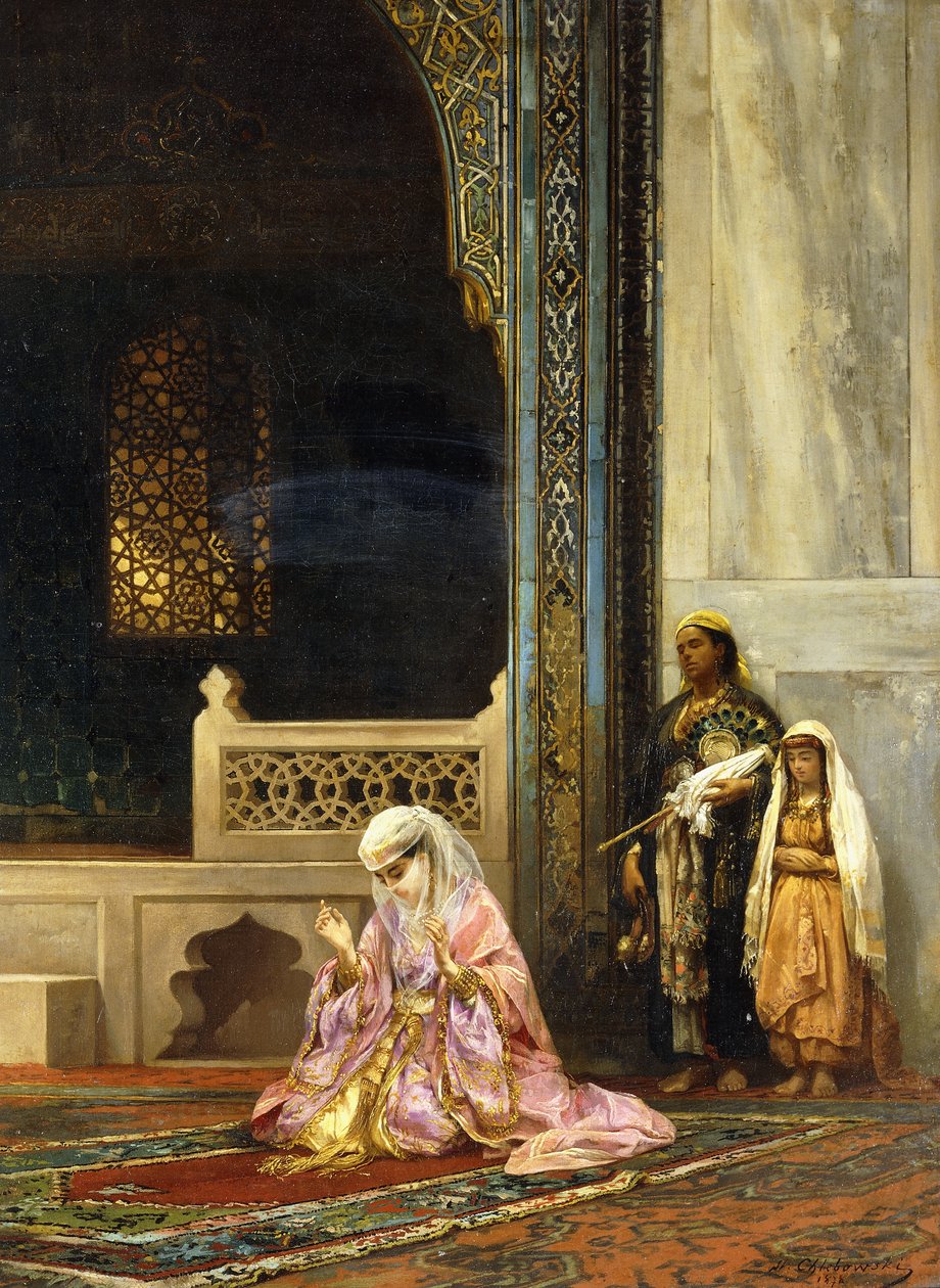 Egy török hölgy imádkozik a zöld mecsetben, Bursa, 1878 alkotó: Stanislaus von Chlebowski