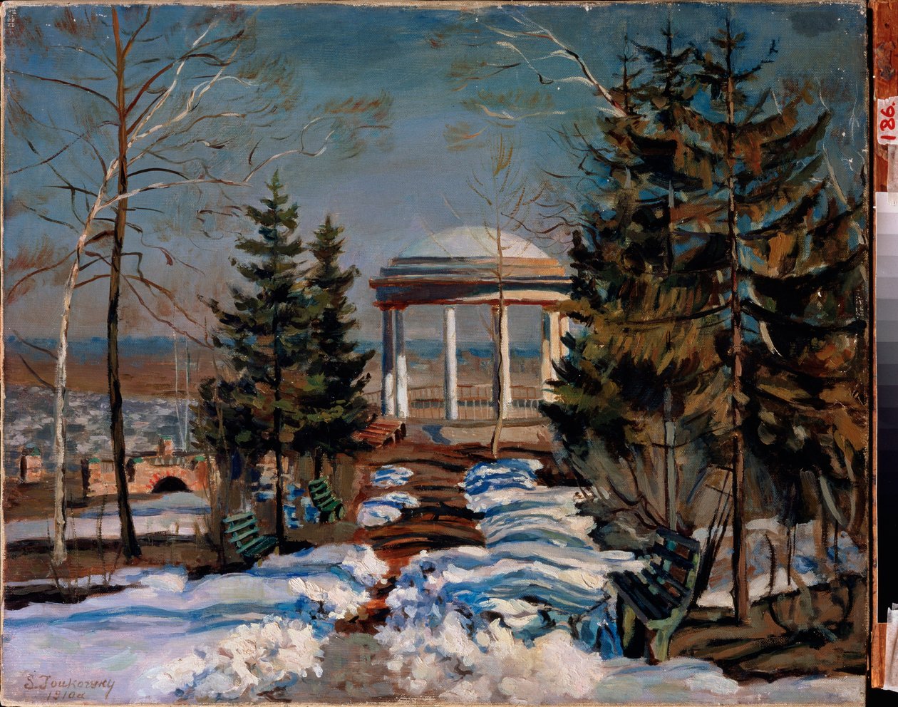 Táj egy kioszk. Sztanyiszlav Julianovics Zsukovszkij (Zsukovszkij) (1873-1944) festménye, olaj, vászon alkotó: Stanislav Joulianovitch Joukovski