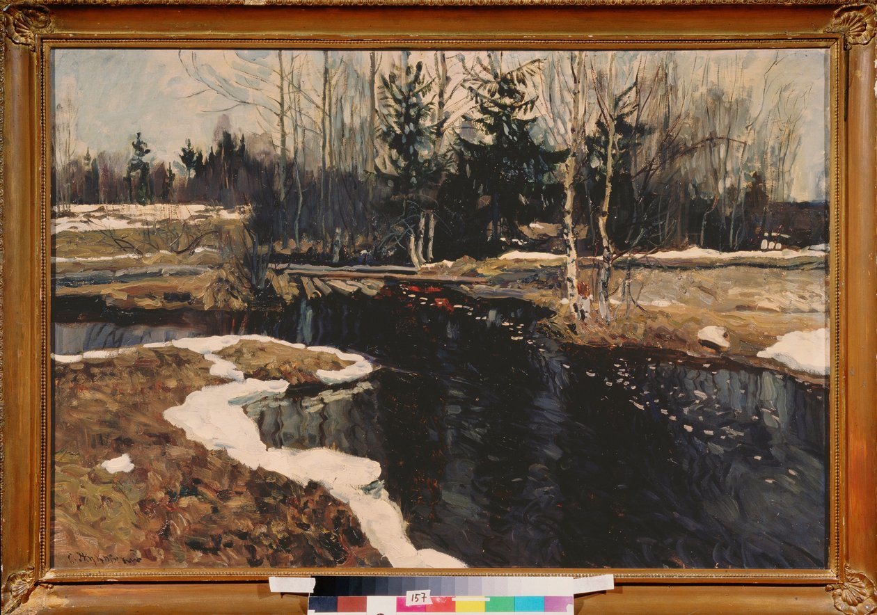 Egy tavaszi patak. Sztanyiszlav Julianovics Joukovski (Zsukovszkij) festménye (1873-1944), olaj, ón alkotó: Stanislav Joulianovitch Joukovski