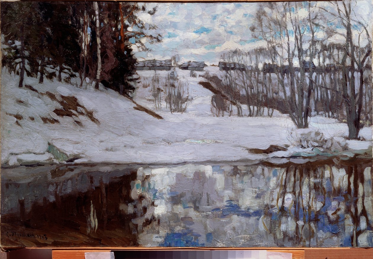 Jégtől megszabadított folyó. Sztanyiszlav Julianovics Zsukovszkij (Zsukovszkij) (1873-1944) festménye, olaj, vászon alkotó: Stanislav Joulianovitch Joukovski