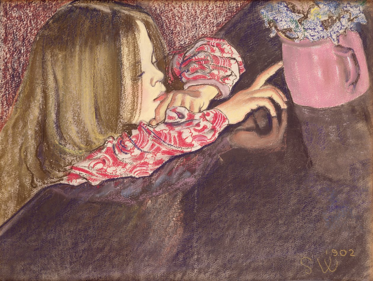 Lány virágvázával, 1902 (pasztell, papíron) alkotó: Stanislaw Wyspianski