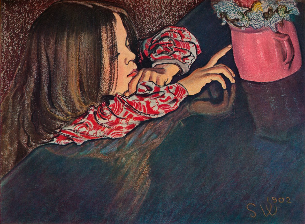Lány nézi a virágvázát, 1902 alkotó: Stanislaw Wyspianski