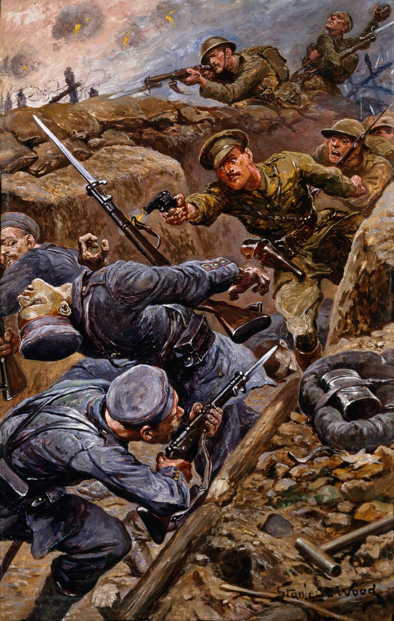 Reginald James Young százados a katonai kereszt kitüntetés elnyerése a somme-i csatában, 1916 alkotó: Stanley L. Wood
