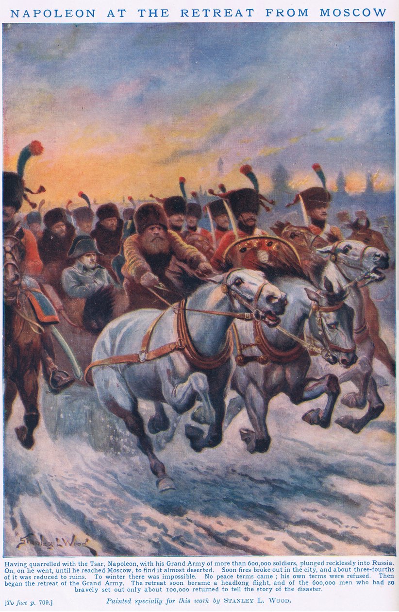 Napóleon a Moszkvából való visszavonuláskor AD 1812 alkotó: Stanley L. Wood