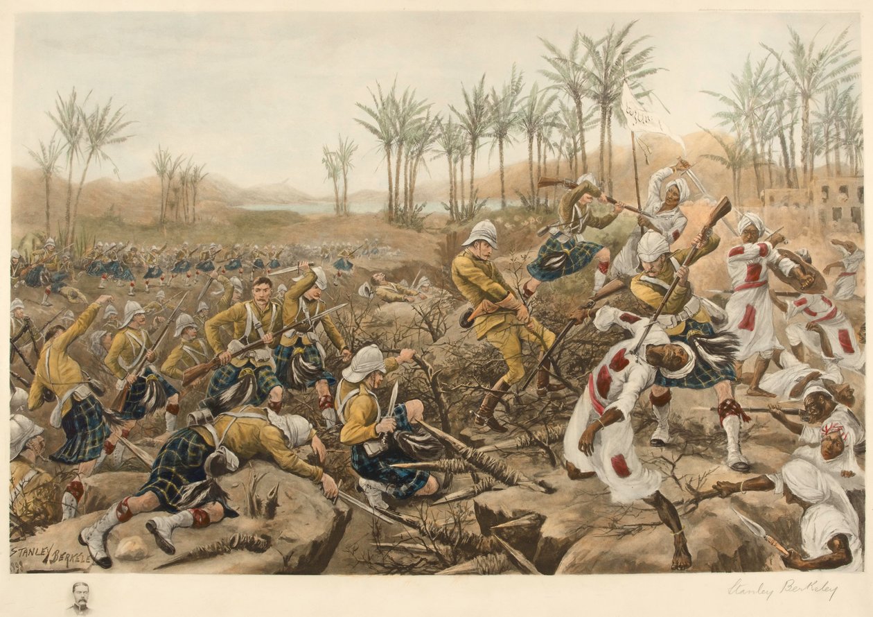 A Cameron Highlanders raktározást végez, Atbara, 1898. április 8. (fotólitográfia) alkotó: Stanley Berkeley