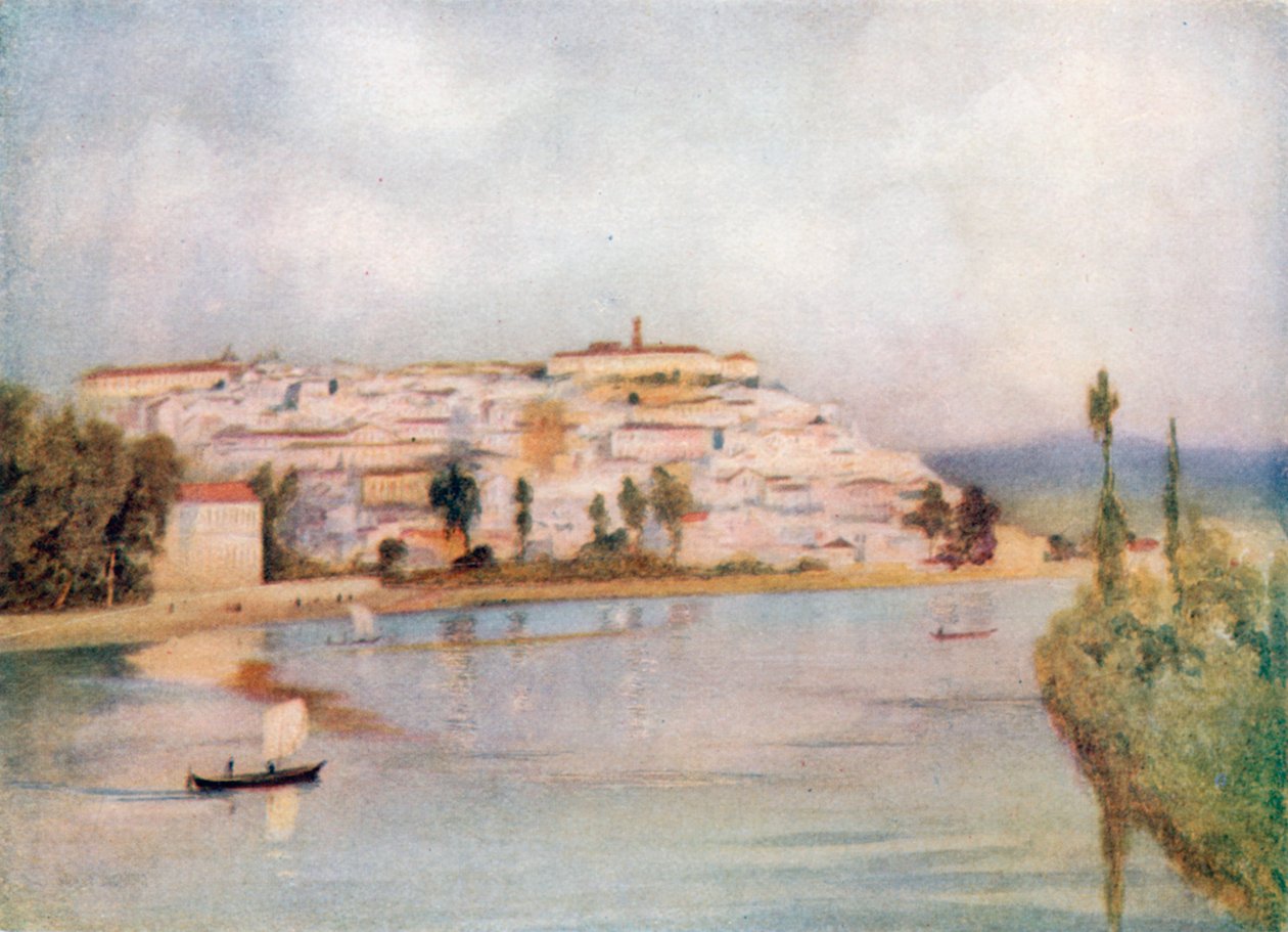 Coimbra és a Mondego folyó (színes litográfia) alkotó: Stanley Inchbold