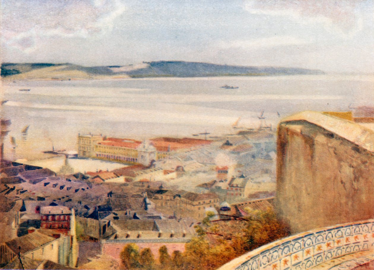 Lisszabon a Szent György-kastélyból (színes litográfia) alkotó: Stanley Inchbold